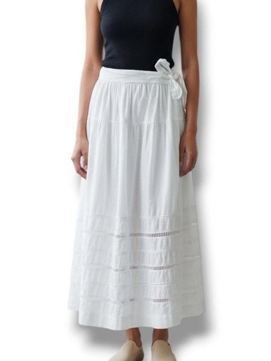 Vintage Dresses & Skirts - Vintage Handmade White Eyelet Side Tie Boho Maxi Skirt sz L